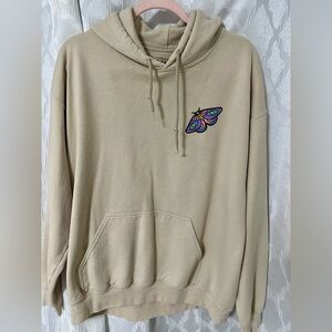 Beige Hoodie with Embroidered Butterfly
